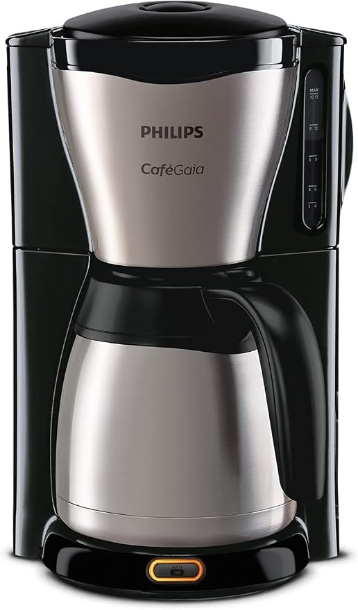 Philips Café Gaia Filter Koffiezetapparaat – RVS Thermoskan, Houdt koffie >2 uur warm, Aromavergrendeling, Druppelstop, 1,3 L, Automatische uitschakeling, Snoeropslag (HD7546/20)