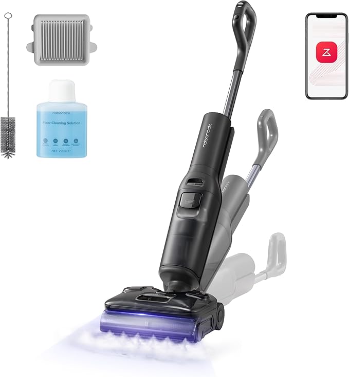 roborock F25 Ultra nat- en droogstofzuiger met stoomfunctie, draadloze alles-in-één stofzuiger en dweil met stoom tot 180°C, warm water tot 86°C, zelfreiniging op 90°C, plat ontwerp van 180°