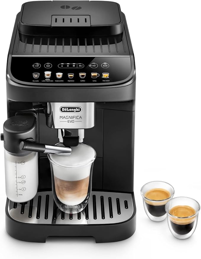De'Longhi Magnifica Evo ECAM292.81.B, Volautomatisch Espressomachine met LatteCrema Technology Melkreservoir, met 7 One-Touch Recepten, Soft-Touch Bedieningspaneel, Instelbare Koffiesterkte, Zwart