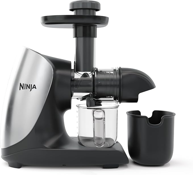 Ninja Juicer met Cold Press Technology & Pulpcontrole, Slow Juicer, Sapcentrifuge, 470ml Sapkan, 3 Pulpfilters, Reinigingsborstel, BPA-vrij, Vaatwasmachinebestendige onderdelen, 150W, Zwart, JC100EU