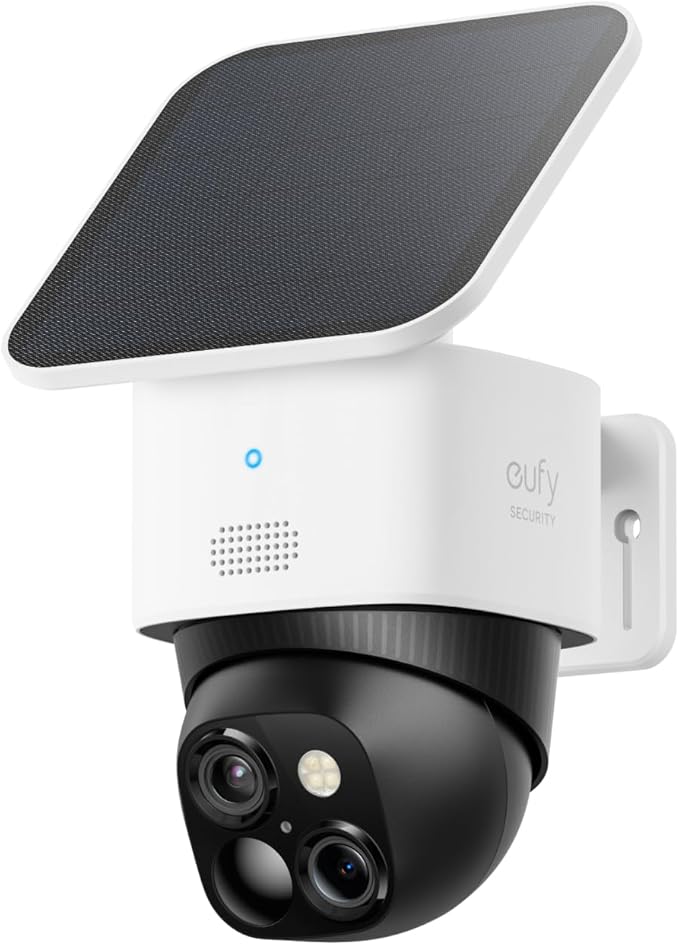 eufy Security SoloCam S340 Dubbele camera's, zonnebeveiligingscamera voor buiten, draadloos, 3K thuisbeveiligingscamera, 360° bewaking, geen dode hoeken, 2,4 GHz wifi, HomeBase 3 compatibel (vernieuwd)
