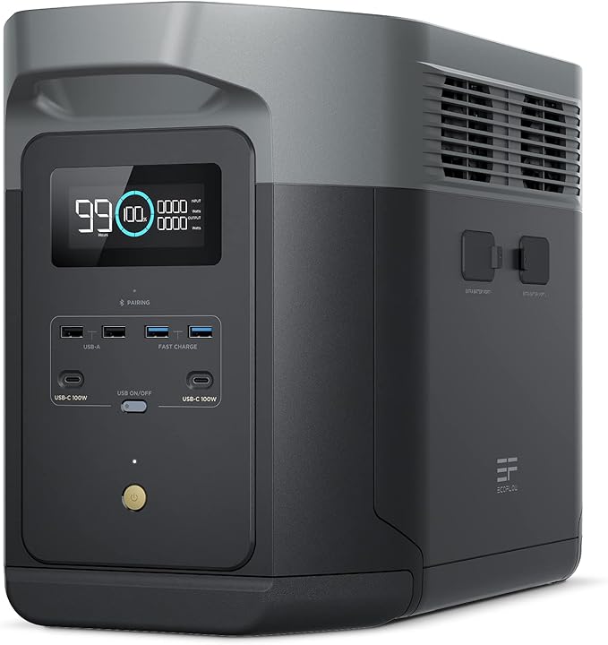 ECOFLOW DELTA 2 Max uitbreidbaar Draagbaar laadstation van 2-6 kWh, LFP-batterij 3000 cycli, AC+ 80% opladen met zonne-energie in <1 uur, tot 3000 W vermogen, Dampvrije stille zonnegenerator