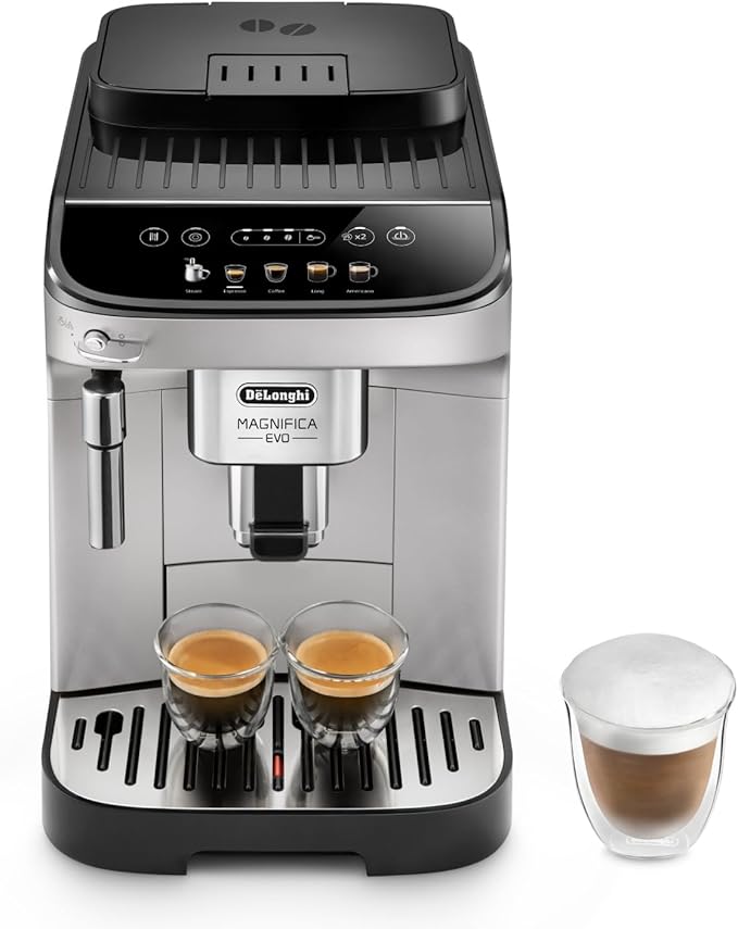 De'Longhi ECAM292.33.SB Magnifica Evo ECAM 292.33.SB Kaffeevollautomat mit Milchaufschäumdüse, 5 Direktwahltasten für Espresso, Kaffee und weitere Kaffeespezialitäten, intuitives Bedienfeld, Zilver