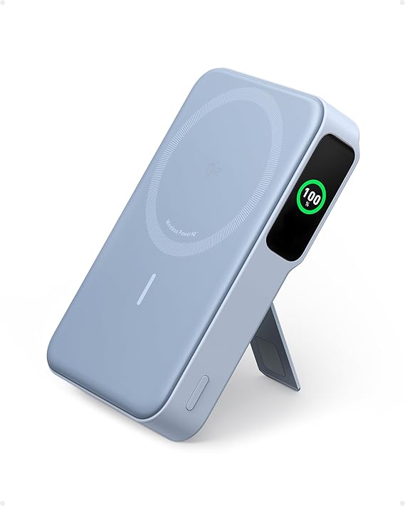 Anker MagGo Power Bank, Qi2-gecertificeerde 15 W snelle MagSafe-compatibele mobiele oplader, 10000 mAh batterij, slim display en inklapbare standaard, voor iPhone 17/16/15/14/13, incl. USB-C kabel