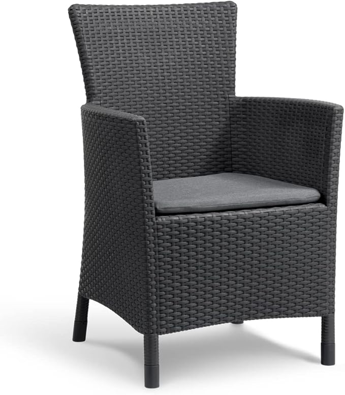 "Allibert by Keter" tuinstoel Iowa, grafiet/cool grey, incl. zitkussen, kunststof, platte rotanlook