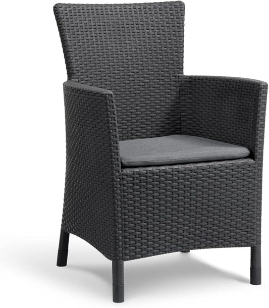 "Allibert by Keter" tuinstoel Iowa, grafiet/cool grey, incl. zitkussen, kunststof, platte rotanlook