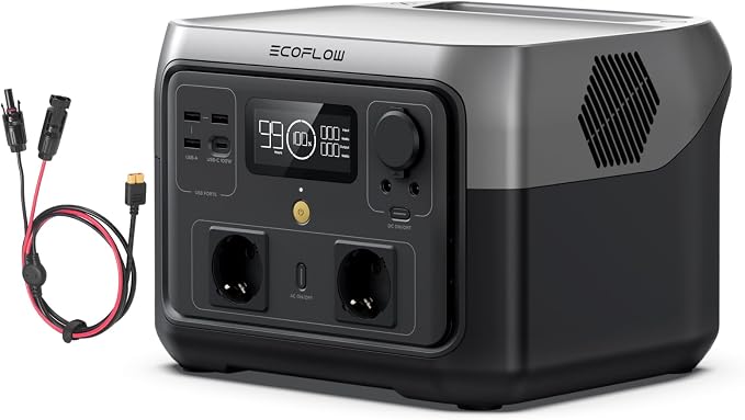 ECOFLOW RIVER 2 MAX draagbaar elektrisch station met zonnekabel, LiFeP04 accu, 512 Wh snel opladen in 1 uur, 1000 W uitgang met X-boost, zonnegenerator voor buiten, campers