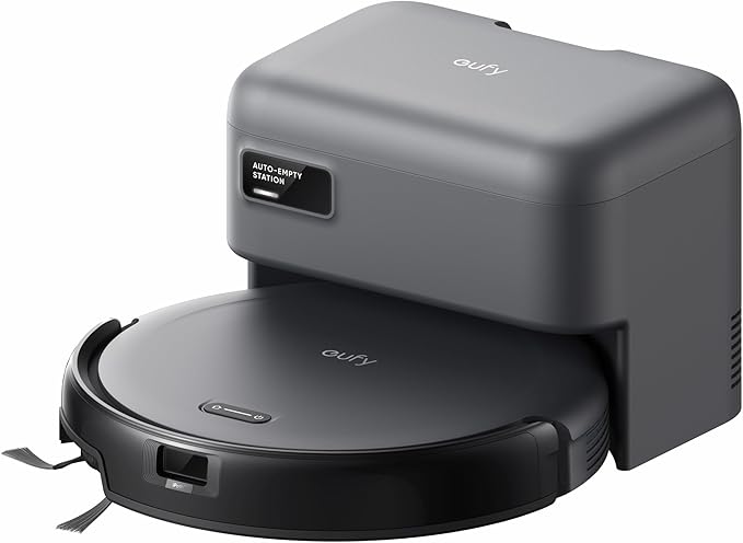 eufy C10 Robotstofzuiger met Automatisch Leegstation, Ultradun Ontwerp van 7,3 cm, Tapijtreiniging, Uitschuifbare Zijborstel voor Hoeken, Automatische Lediging, Puntlaser-en Infraroodnavigatie