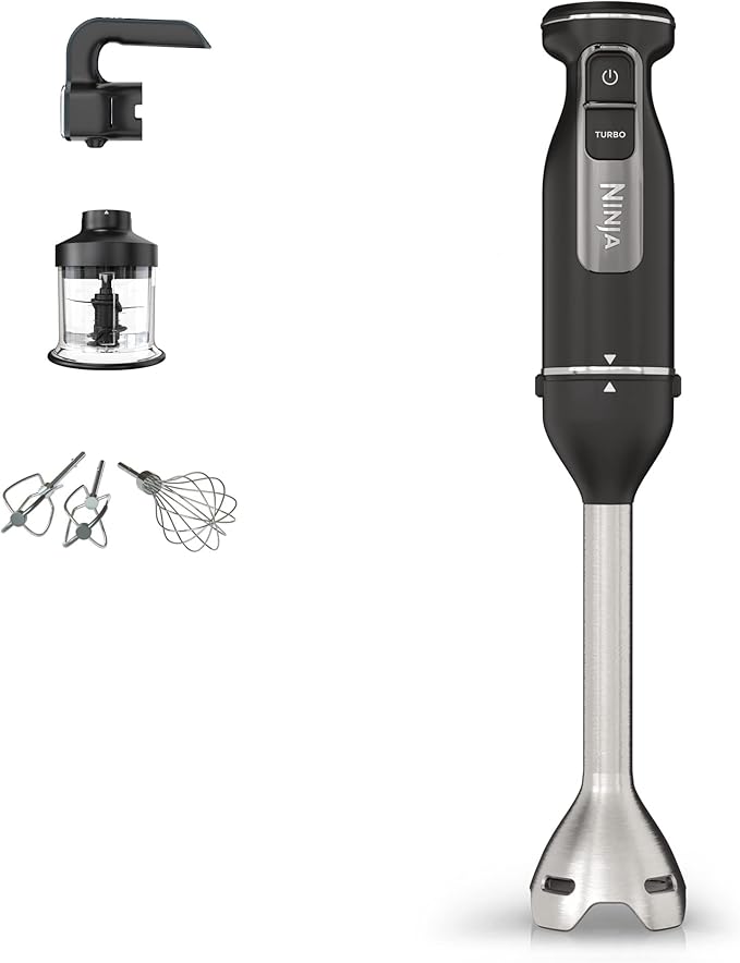 Ninja Foodi 3-in-1 Staafmixer, Handmixer & Hakmolen met Geleidelijke Start, 2 Meng- & 5 Mixsnelheden om te Hakken, Mixen, Kneden, Mengen & Meer, Vaatwasserbestendige Onderdelen, 850W, Zwart, CI100EU