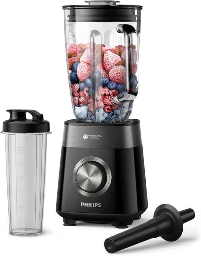 Philips 5000-Serie Blender - 1200W motor, ProBlend Plus-technologie, Blend-and-go-beker, Vaatwasserbestendige onderdelen, Capaciteit 2 liter, Zwart (HR3031/00)