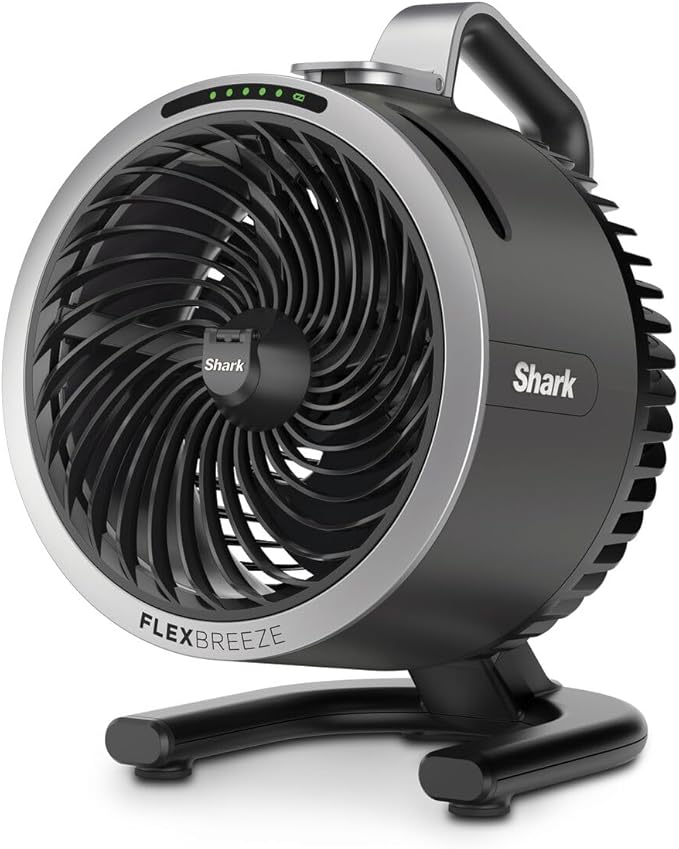 Shark FlexBreeze HydroGo, krachtige draagbare ventilator met verneveling, koeling binnen en buiten, stil en duurzaam, snoerloos, compact en lichtgewicht, luchtstroom tot 20 m, houtskool FA050EU