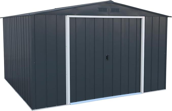 Duramax Eco 10 x 10 (9,16 m²) metalen gereedschapshuis, thermisch verzinkt metalen gereedschapsschuur, versterkte dakconstructie, onderhoudsvrije en weerbestendige metalen schuur, antraciet