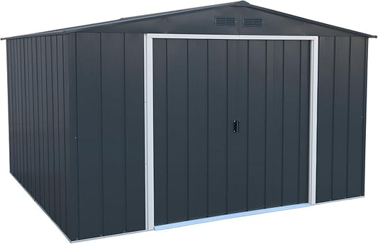Duramax Eco 10 x 10 (9,16 m²) metalen gereedschapshuis, thermisch verzinkt metalen gereedschapsschuur, versterkte dakconstructie, onderhoudsvrije en weerbestendige metalen schuur, antraciet