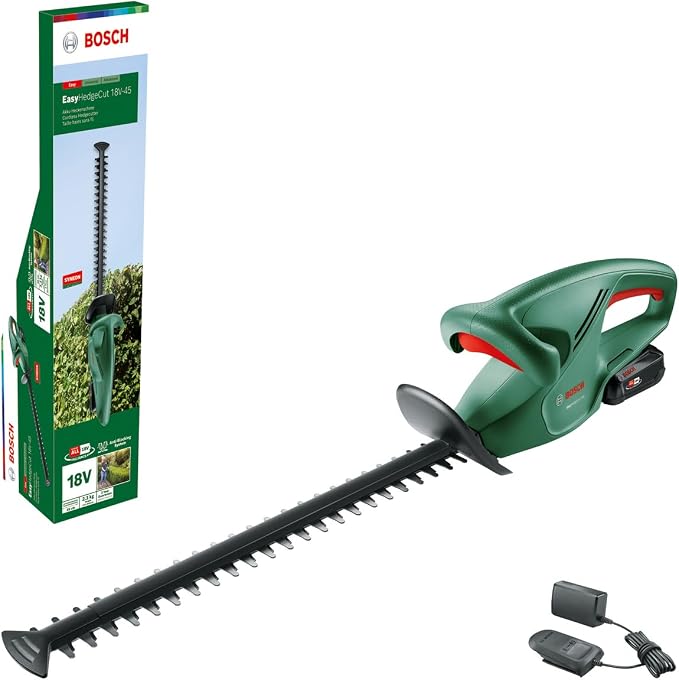 Bosch ccuheggenschaar EasyHedgeCut 18-45 (1 accu 2,0 Ah, 18 Volt System, meslengte 45 cm, in kartonnen doos)