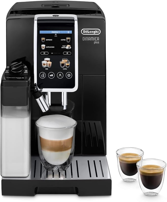 De'Longhi Dinamica Plus ECAM382.70.B Automatisch koffiezetapparaat voor koffiebonen, cappuccinomachine met LatteCrema Hot Espressomachine, kop met 18 recepten, TFT-display 8,9 cm (3,5 inch), 1450 W