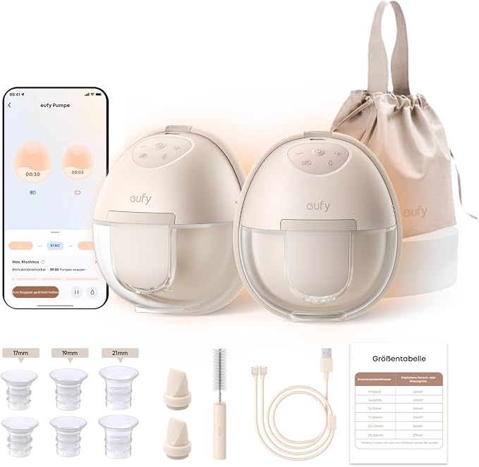 eufy Wearable Breast Pump S1, handsfree elektrische borstkolf met verwarmingstechnologie, app-bediening, slim ritme, zuigkracht van ziekenhuiskwaliteit, discreet, lekvrij en ultra-rustig