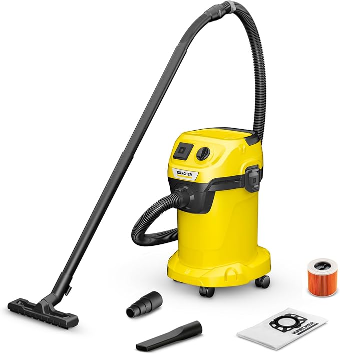 Kärcher nat droog stofzuiger WD 3 P V-19/4/20, blaasfunctie, 1000 W, kunststof reservoir: 19 l, zuigslang: 2 m, patroonfilter, vliesfilterzak, vloer- en spleetmondstuk, elektrisch gereedschap adapter