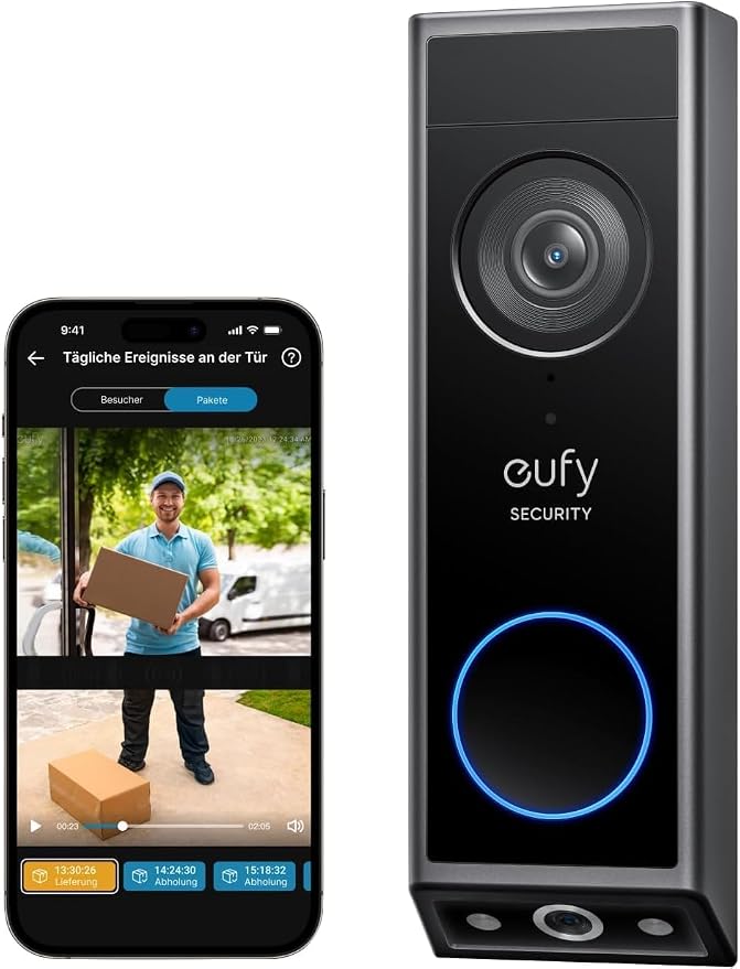 eufy Security Video Doorbell E340, dubbele camera met Delivery Guard, 2K-nachtzicht in kleur, bedraad of met accu, draadloze bel, uitbreidbare lokale opslag tot 128 GB, geen maandelijkse kosten