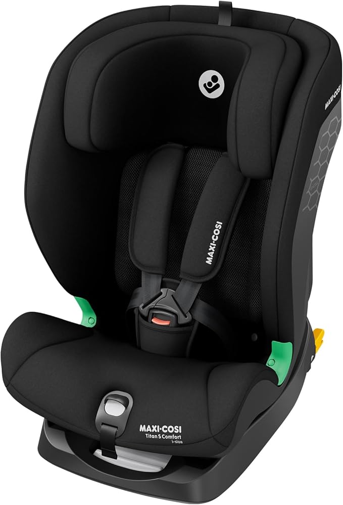 Maxi-Cosi Titan S Comfort i-Size, Ademende Comfortstoffen, Kinderautostoel, 15 mnd - 12 jr (76-150 cm), ISOFIX Autostoel, 5 Ligstanden & 13 Hoofdsteunstanden, G-CELL-bescherming, Authentic Black