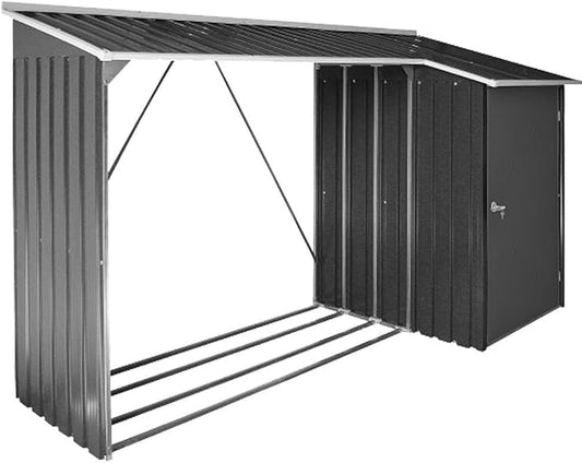 Duramax WoodStore Combo 8 x 3 Blokwinkel met zijgesloten berging, afsluitbare deur met sleutels, vloer om hout te verhogen, antraciet en gebroken wit sierlijsten