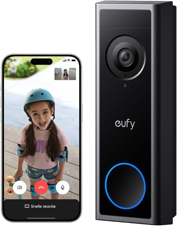 eufy Video Doorbell C30, werkt op batterijen, 2K FHD, 16:9 vergroot zicht, eenvoudige installatie, live videogesprekken, mens- en bewegingsdetectie, compatibel met HomeBase S380