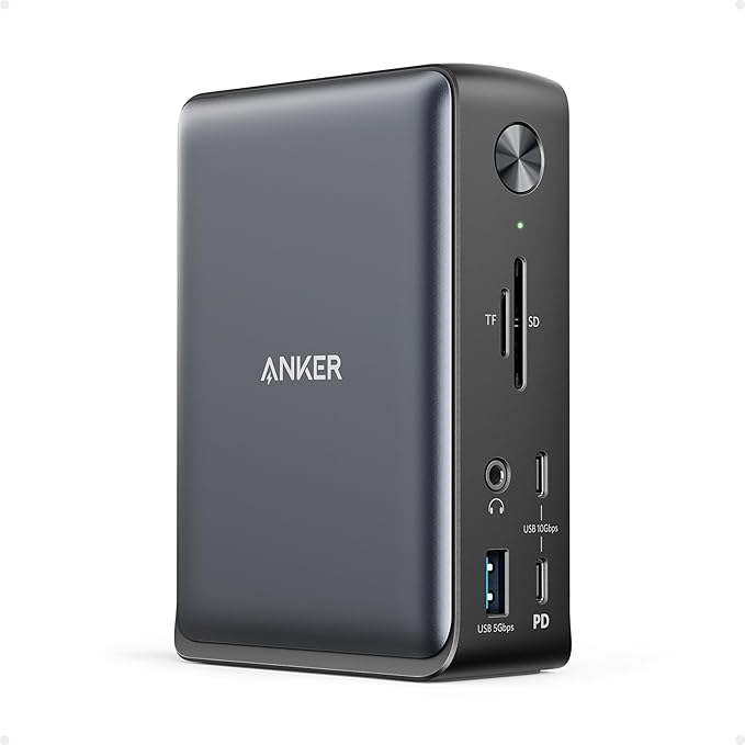 Anker Docking station, PowerExpand 13-in-1 USB-C Dock voor USB-C laptops, 85W opladen voor laptop, 18W opladen voor telefoon, 4K HDMI, 1 Gbps Ethernet, Audio, USB-A Gen 1, USB-C Gen 2, SD 3.0