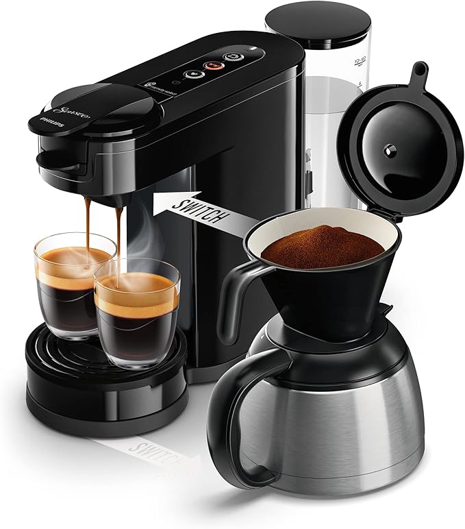 Philips HD6592/64 Switch 2-in-1 Pod and Drip Coffee Maker, Thermal Jug, 1 Litre Water Tank, 7 Cups at One Time, Black