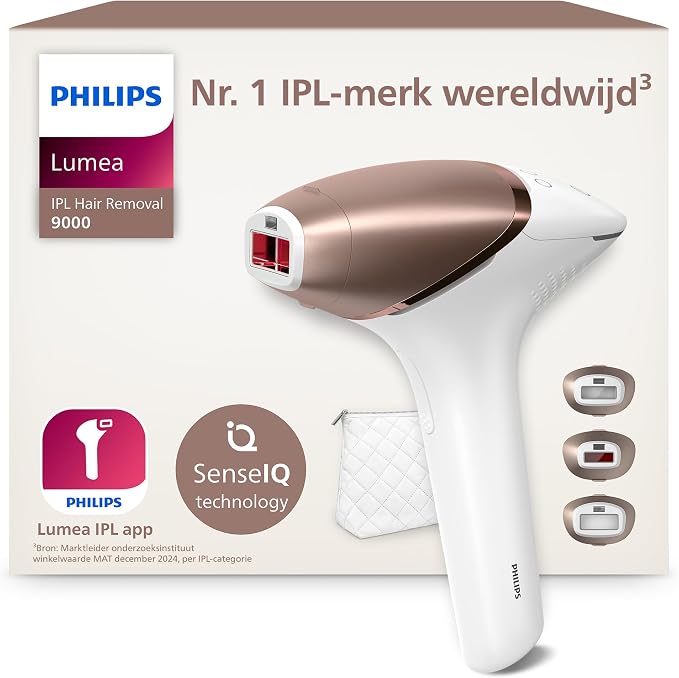 Philips Lumea IPL ontharingsapparaat 9000-serie - ontharingsapparaat met SenseIQ-technologie, 3 opzetstukken voor lichaam, gezicht en precisie, snoerloos gebruik (model BRI955/00)