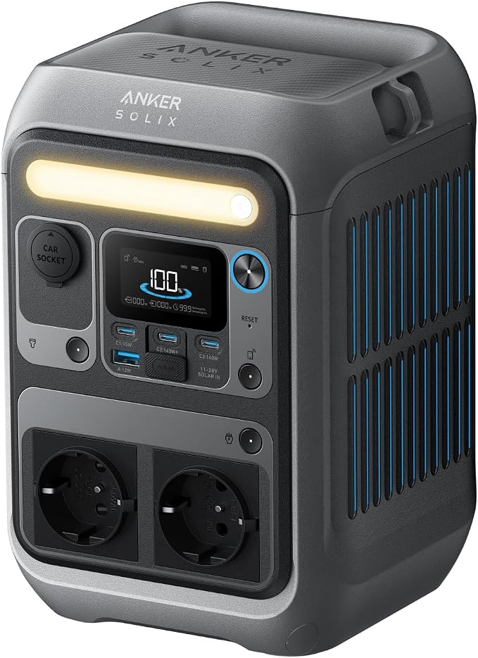 Anker SOLIX C300 Portable Power Station, voor buiten, 288 Wh LiFePO4-accu, 300W (piek: 600 W) zonnegenerator, 140 W snelladen in 2 richtingen, voor kamperen/reizen/noodgevallen (zonnepaneel optioneel)