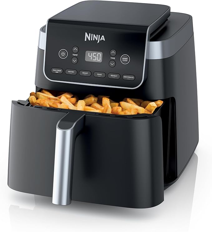Ninja | Airfryer | 6,5 QT Pro XL Capaciteit past op 9 pond vleugels | 6-in-1 Max knapperig, luchtbakken, braden, bakken, opwarmen en drogen | Nonstick mand, Crisper Plate & Recept Guide | Grijs |