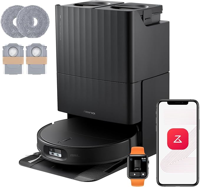 roborock Qrevo Edge 2 Set Robotstofzuiger, 25.000 Pa zuigkracht, Verbeterd dweilsysteem, 7,98 cm ultraslank, 80℃ Warmwatermopwas en Zelfreinigend Station, FlexiArm-technologie, AI-obstakelherkenning