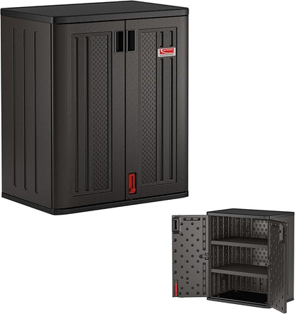 Suncast Commercial Heavy-Duty 9 Cubic Ft. Hars opbergkast met afsluitbare handgrepen, verstelbare metalen versterkte planken voor garage of werkruimte, zwart, gemaakt in de VS