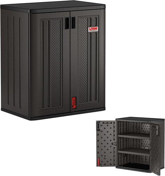 Suncast Commercial Heavy-Duty 9 Cubic Ft. Hars opbergkast met afsluitbare handgrepen, verstelbare metalen versterkte planken voor garage of werkruimte, zwart, gemaakt in de VS
