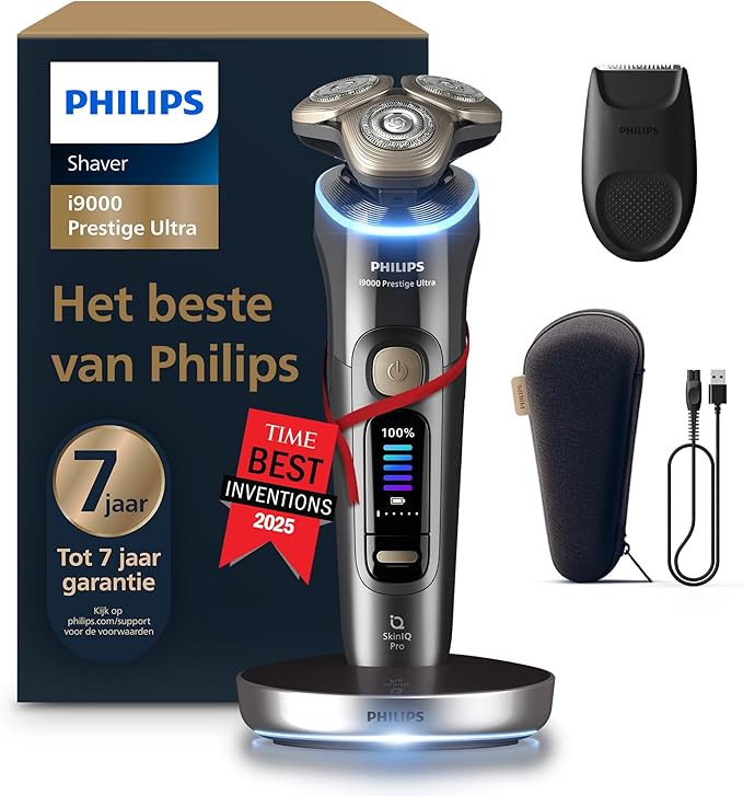 Philips Shaver i9000 Prestige Ultra, nat en droog elektrisch scheerapparaat, Skin IQ Pro,Triple Lift & Cut-systeem, roterende NanoTech DualPrecision-mesjes, 5 scheerinstellingen, model XP9402/11