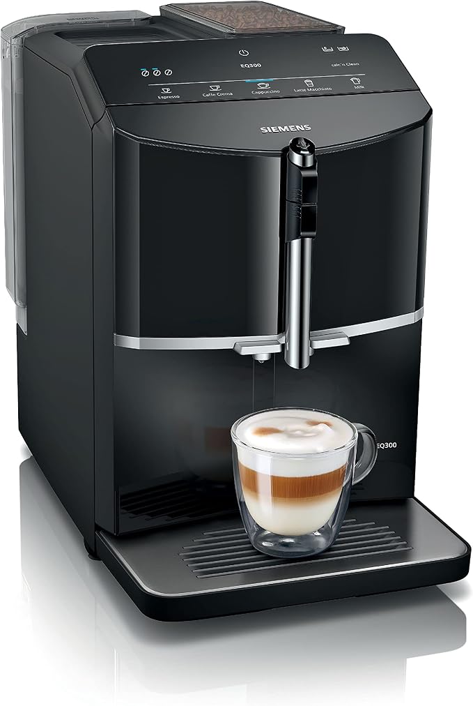 Siemens, volautomatische espressomachine, EQ300, TF301E19, ceramDrive, milkPerfect, oneTouch-functie, pianozwart