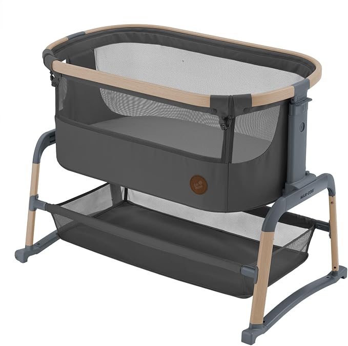 Maxi-Cosi Iora Air Baby Co-Sleeper, Netstof Rondom, 0-6 maanden, max 9 kg, Aanschuifbedje met Schommelmodus, 4 Ligstanden & 5 Hoogtestanden, Easy Slide, Eenvoudig Draagbaar, 2 Wielen, Beyond Graphite