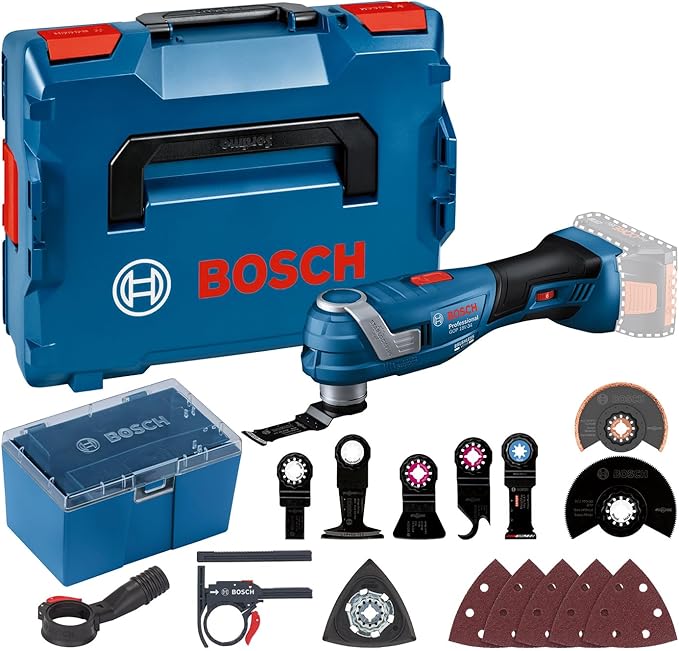 Bosch Professional 18V systeem accu-multi-cutter GOP 18V-34 (borstelloze motor, vibratie control, incl. meerdere zaagbladen, 1x schuurplaat, 5x schuurblad, 5x accessoires, in L-BOXX)