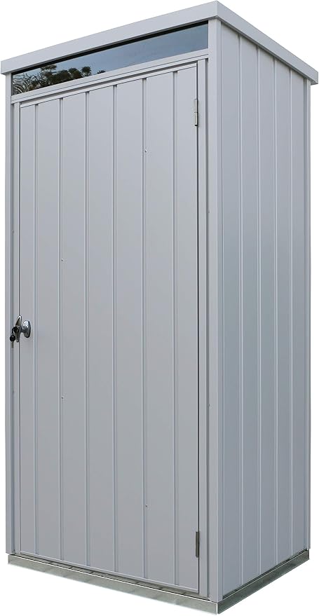 Duramax Palladium High Store Locker enkele deur met dakraam aan de voorkant, multifunctionele tuinopbergkast, hoge buitenkast, verstelbare plankenset inbegrepen, zilver