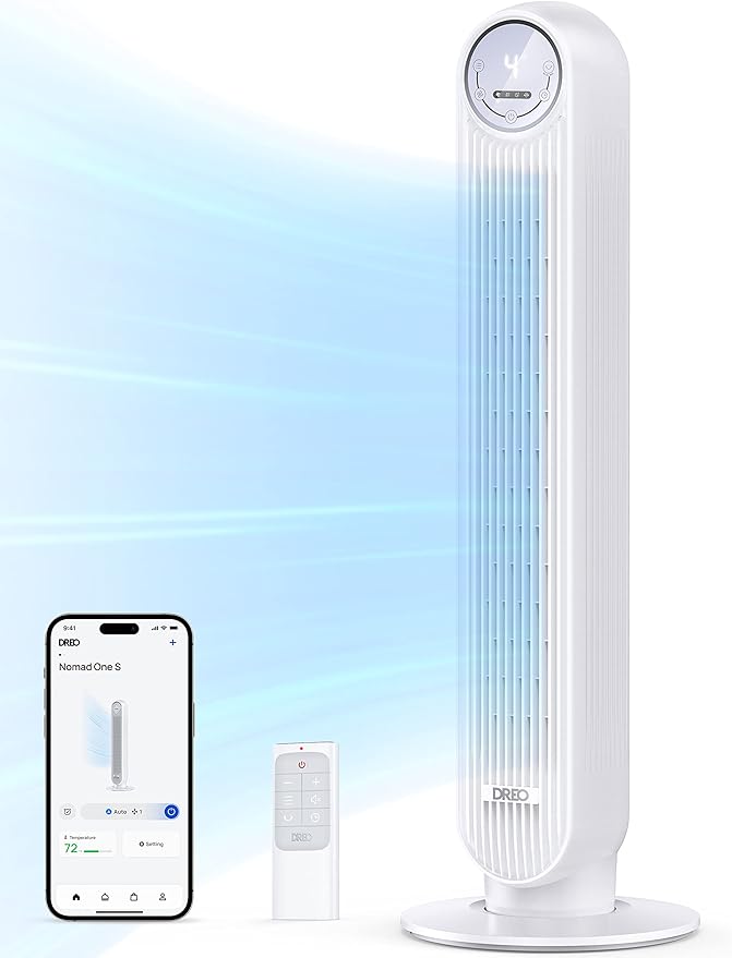 Dreo DR-HTF007S Smart Tower Fan met wifi-functie stille ventilator met voice control & afstandsbediening 90 oscillating 4 modi 4 snelheden 8H timer staande koelventilator voor slaapkamer kantoor