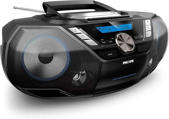Philips AZB798T/12 CD-Soundmachine, draagbare CD-speler (radio DAB+/FM, Bluetooth, CD, MP3-CD, USB, cassette, alles-in-één geluidssysteem), Zwart