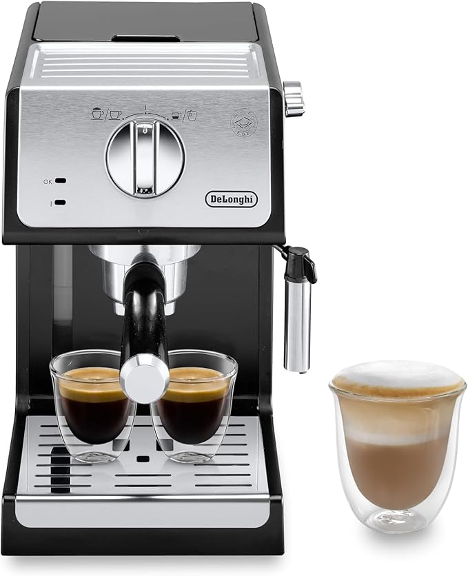 De'Longhi Active Espresso ECP 33.21.BK Professionele espressomachine met aluminium afwerking, incl. traditioneel melkschuimmondstuk, kopjeswarmer en warmwaterfunctie, zwart