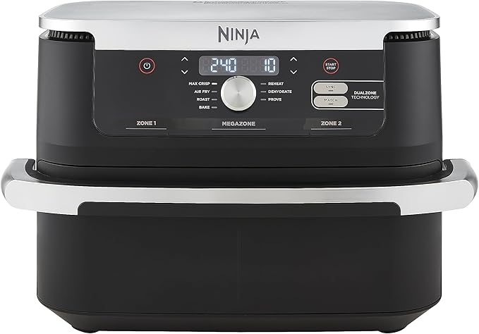 Ninja Foodi FlexDrawer Airfryer, 2 Laden Met Verwijderbare Verdeler, Grote 10,4 Liter Lade, 7-in-1, Dubbele Zone, Olievrij, Vaatwasmachinebestendige Onderdelen Met Anti-aanbaklaag, Zwart AF500EU