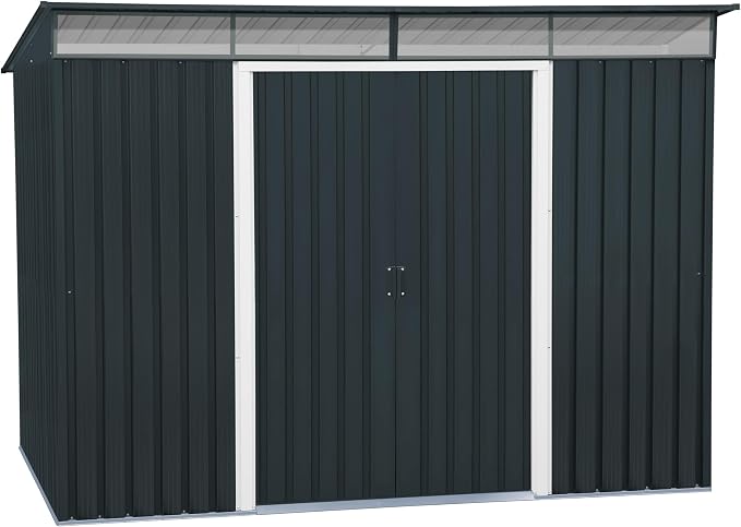 Duramax TOP Pent dakraam, 8 x 6 (4,86 m2) metalen tuinhuisje, van thermisch verzinkt staal, sterke versterkte dakstructuur, ingebouwd dakraam voor zonlicht, metalen opslagschuur, antraciet