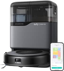 eufy Omni C20 Robotstofzuiger met all-in-one station, automatische leegloop, autowas- en droogfunctie, 7.000 Pa sterk zuigvermogen, 8,5 cm ultraplat design, robotstofzuiger met dweilfunctie