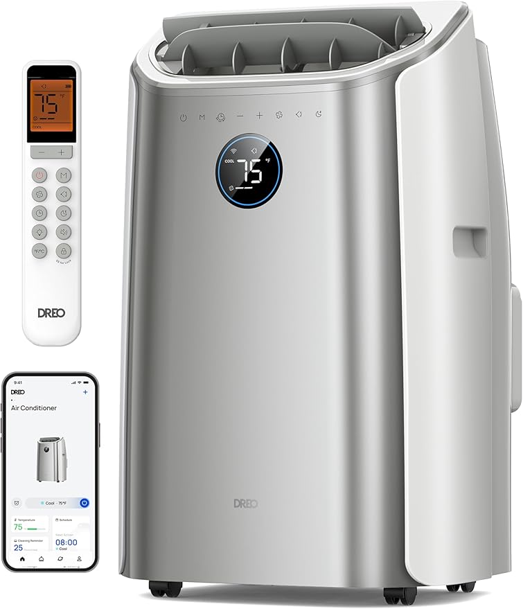 Dreo Draagbare luchtconditioners, AC-eenheid voor slaapkamer met afvoervrije koeling, 46 dB stil, app/spraak/afstandsbediening, 24 uur timer met ventilator en luchtontvochtiger, Smart Air Conditioner