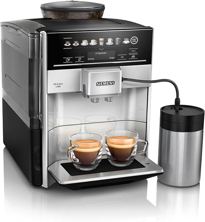 Siemens, EQ6 plus s300, TE653M11RW, volautomatische koffiemachine, melksysteem, 11 koffiespecialiteiten, automatische zelfreiniging van het melksysteem, keramische molen, touchscreen, melkcontainer
