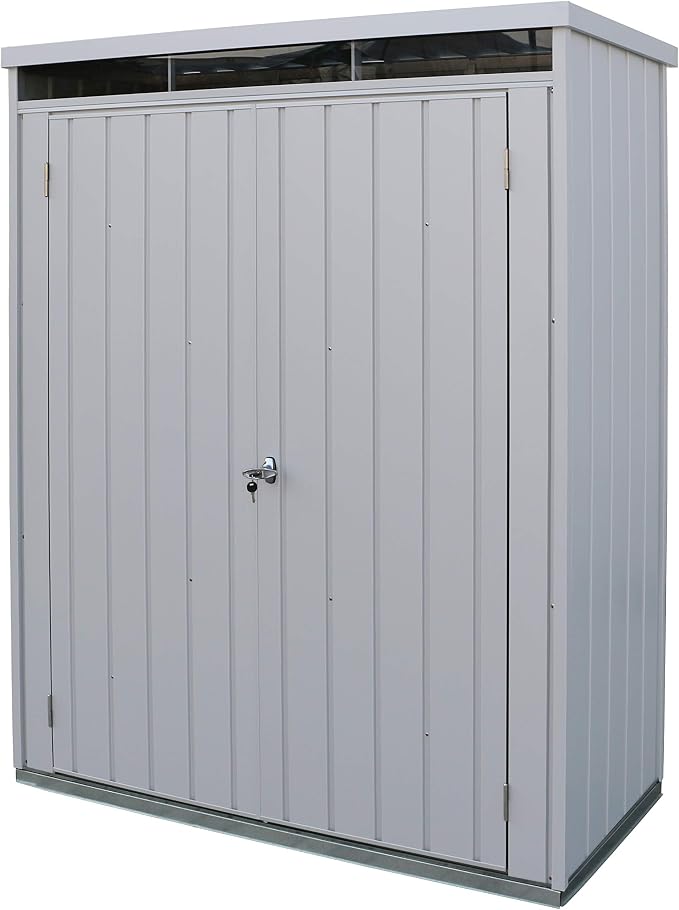 Duramax Palladium High Store Locker dubbele deur met dakraam aan de voorkant, multifunctionele tuinopbergkast, hoge buitenkast, twee verstelbare plankenset inbegrepen, zilver