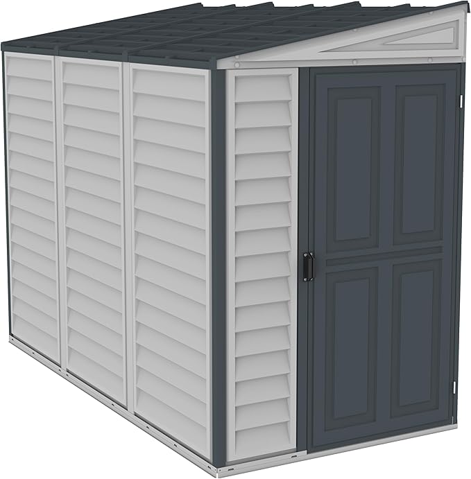 Duramax SideMate PLUS 4 x 8 (2,95 m2) kunststof tuinhuisje met metalen funderingsset, omkeerbare deur, sterke metalen dakconstructie, onderhoudsvrije vinylschuur - donkergrijs