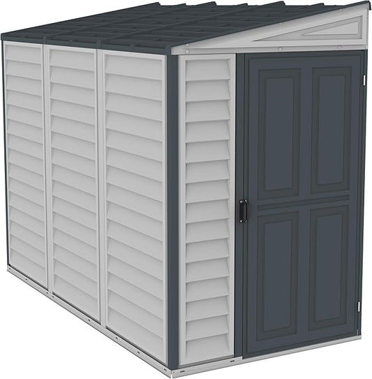 Duramax SideMate PLUS 4 x 8 (2,95 m2) kunststof tuinhuisje met metalen funderingsset, omkeerbare deur, sterke metalen dakconstructie, onderhoudsvrije vinylschuur - donkergrijs
