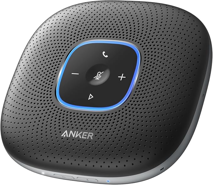 Anker PowerConf Bluetooth conferentieluidspreker met 6 geïntegreerde microfoons, verbeterde geluidsopname, 24 stuks batterij, USB-C connectiviteit, voor thuiskantoor (zwart)